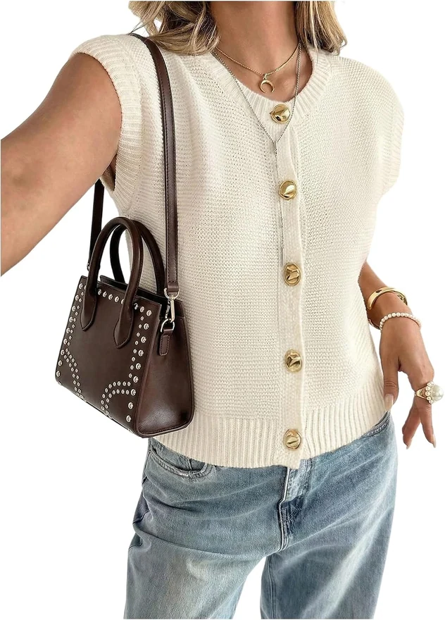 Button Down Sweater Vest Sleeveless Knit Tank Cardigans by OYOANGLE