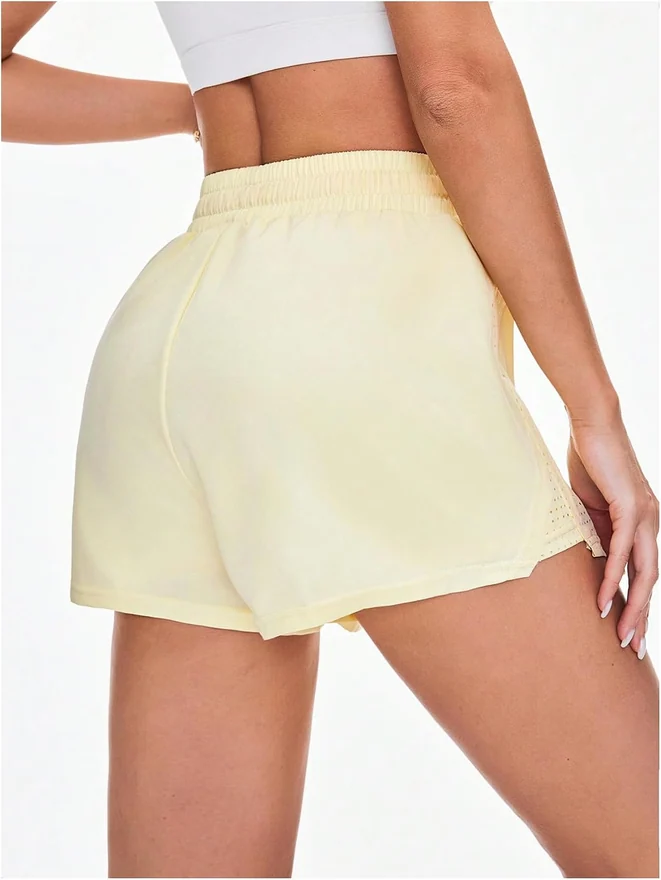 Drawstring Waist Mid Rise Athletic Shorts 2 in 1 Workout Shorts by OYOANGLE, photograph 2 of 4