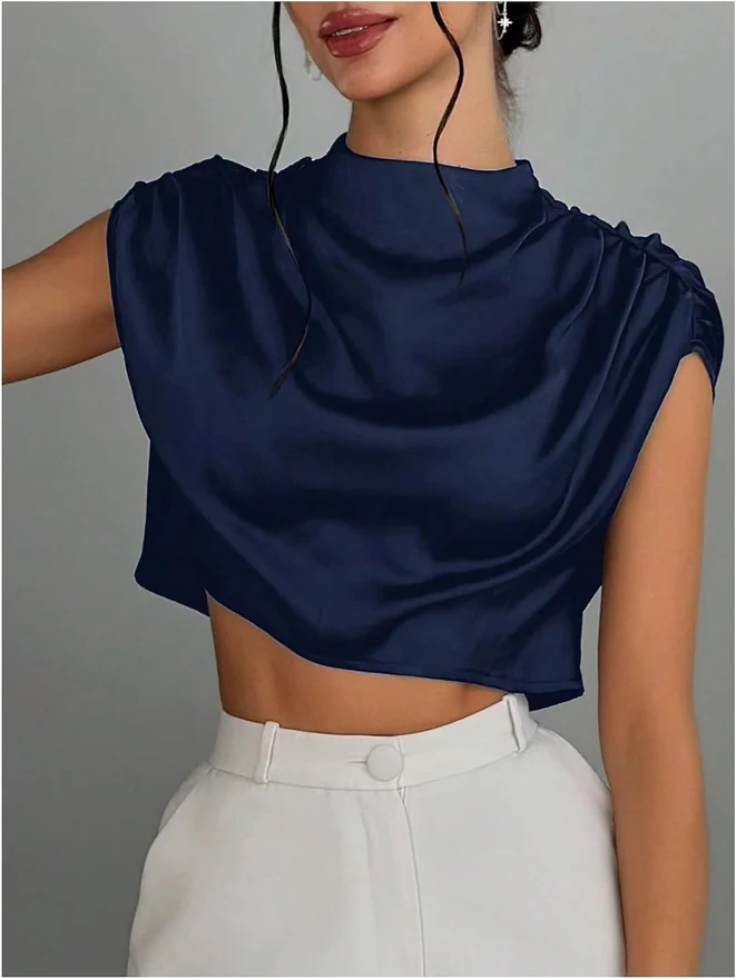 Summer Satin Work Blouse Silk Dressy Business Top Shirts by OYOANGLE, photograph 4 of 4