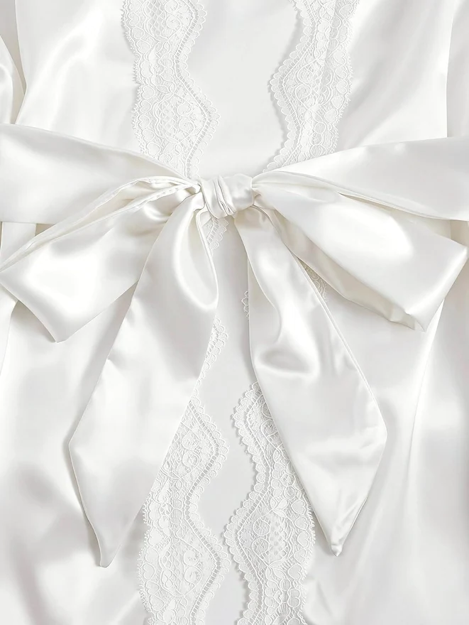 4 Piece Silky Satin Pajama Set Bridal Cute Pjs Lounge Set by OYOANGLE, photograph 4 of 4