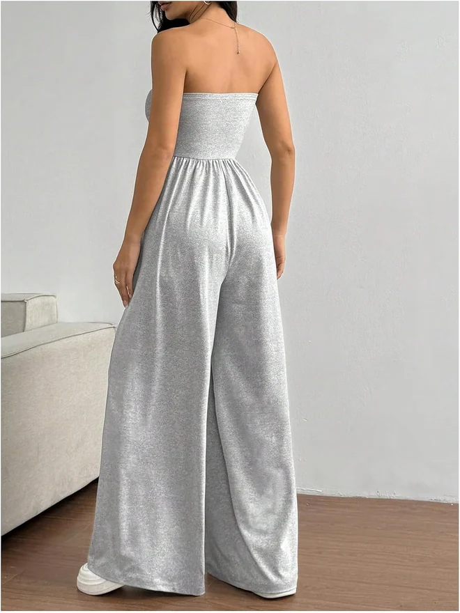 Strapless Jumpsuits Wide Leg Dressy Tube Rompers by OYOANGLE