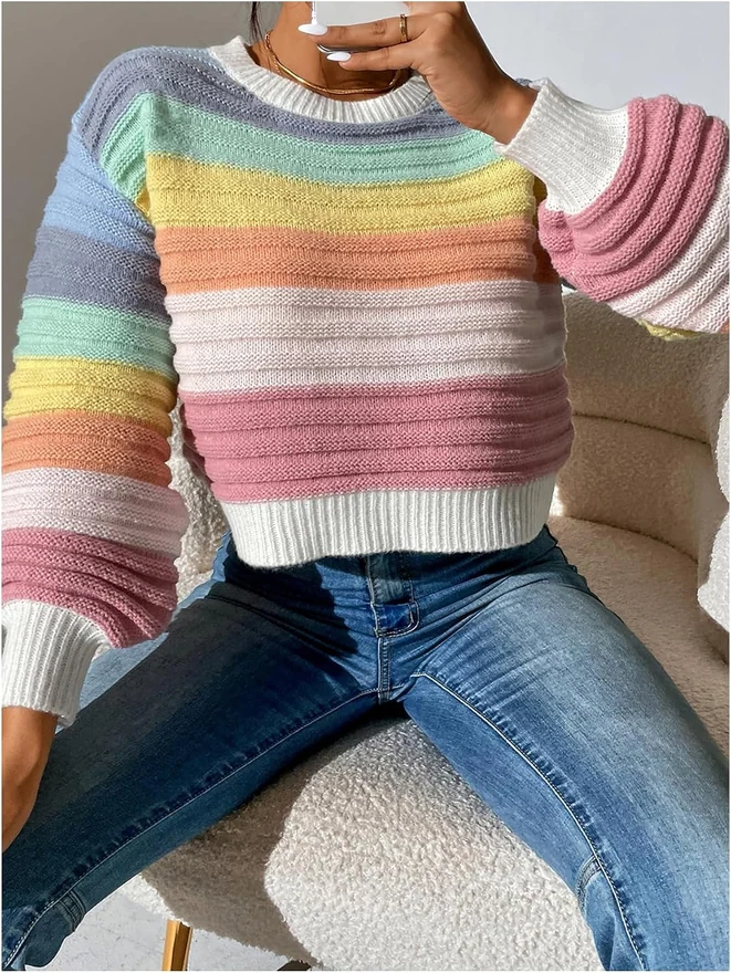 Lantern Long Sleeve Sweater Drop Shoulder Pullover by OYOANGLE, photograph 2 of 4