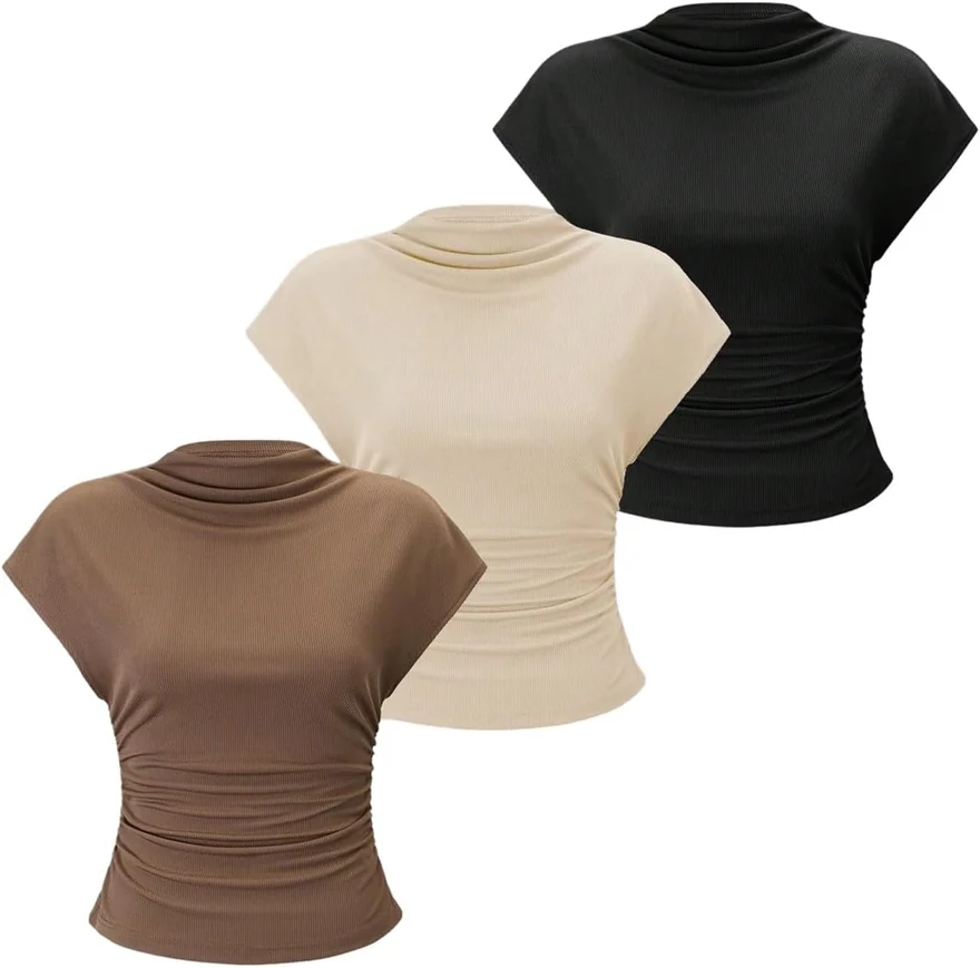 3 Pack Business Casual Outfits Mock Neck Ribbed Tank Tops by OYOANGLE