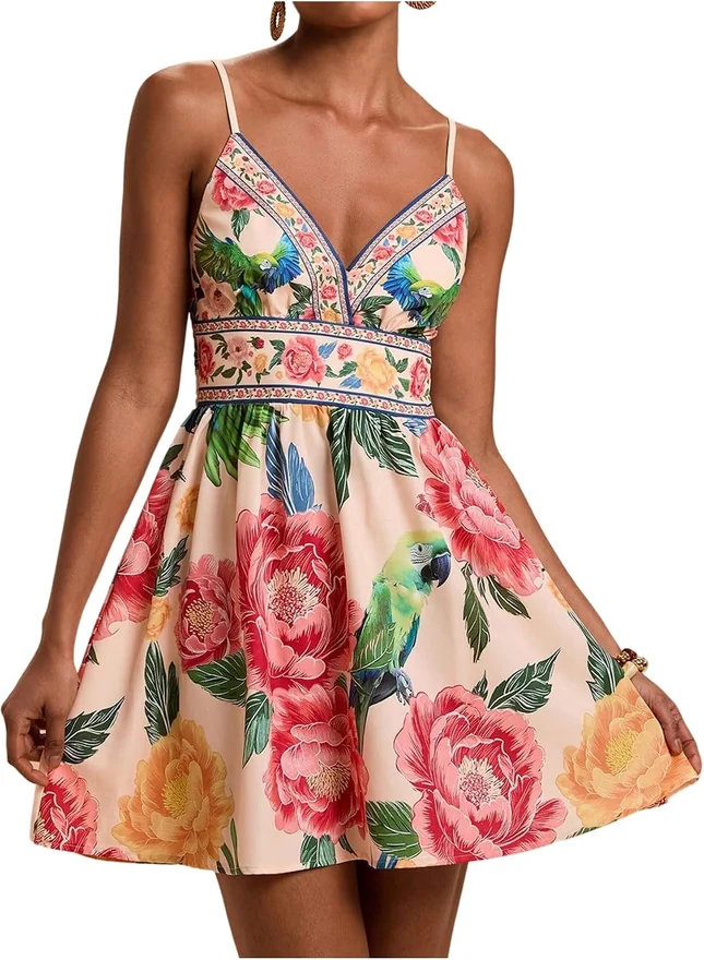 Hawaiian Tropical Dresses for Women Floral Summer Sundress by OYOANGLE