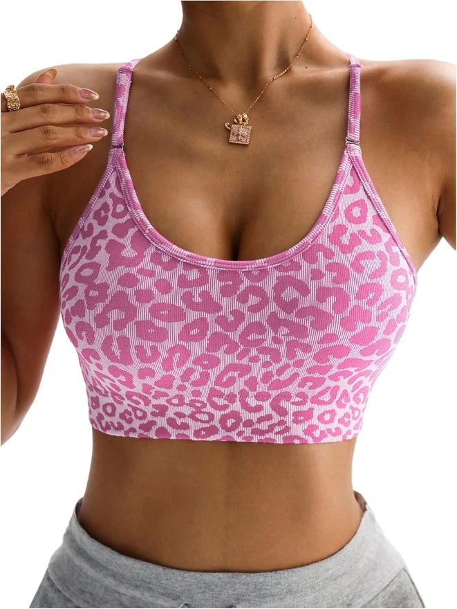 Cheetah Print Sports Bra Criss Cross Bras Strappy Sports by OYOANGLE