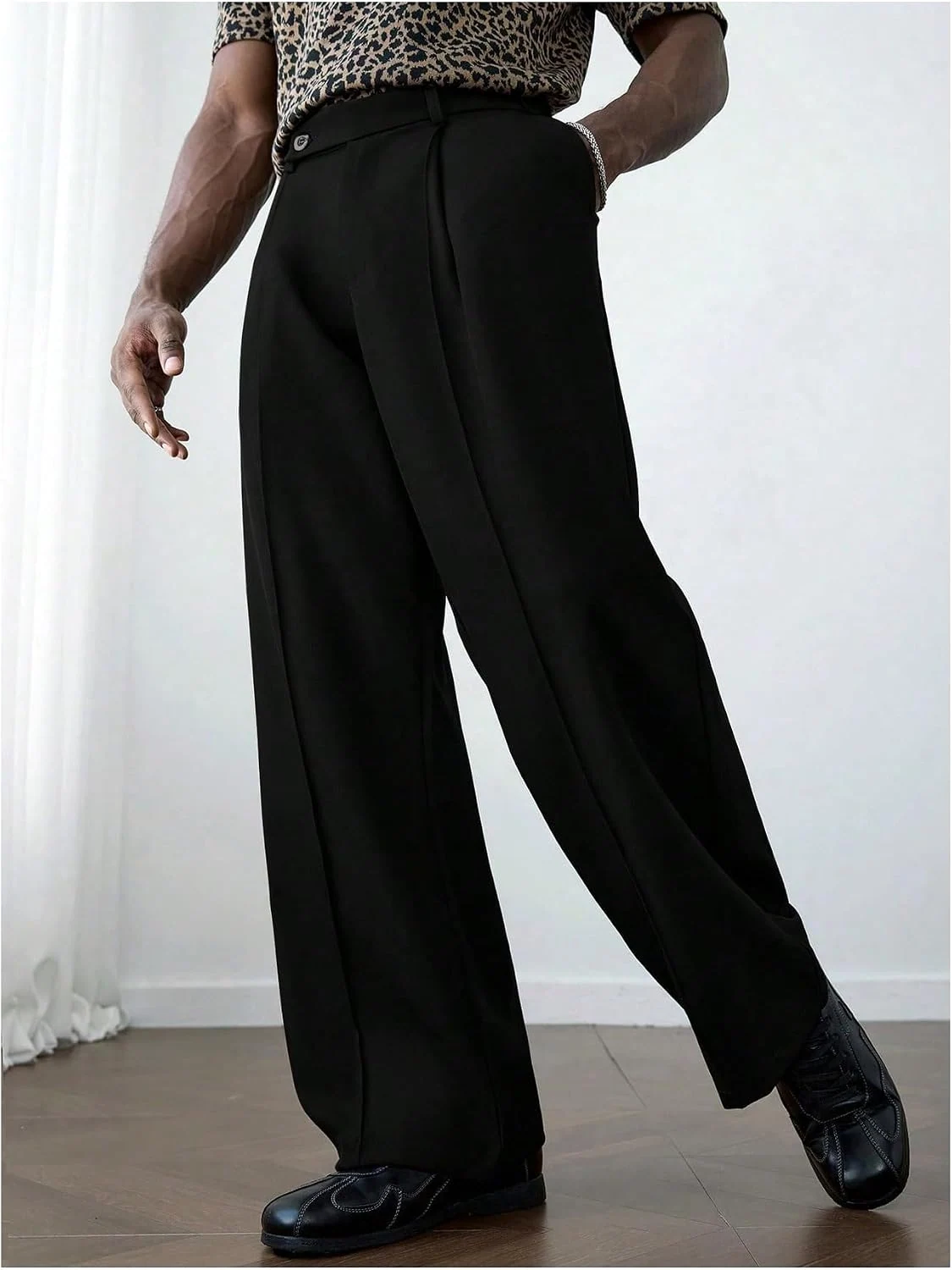 Pleated Dress Pants Zipper Fly Wide Leg Work Casual Long by OYOANGLE, photograph 1 of 3