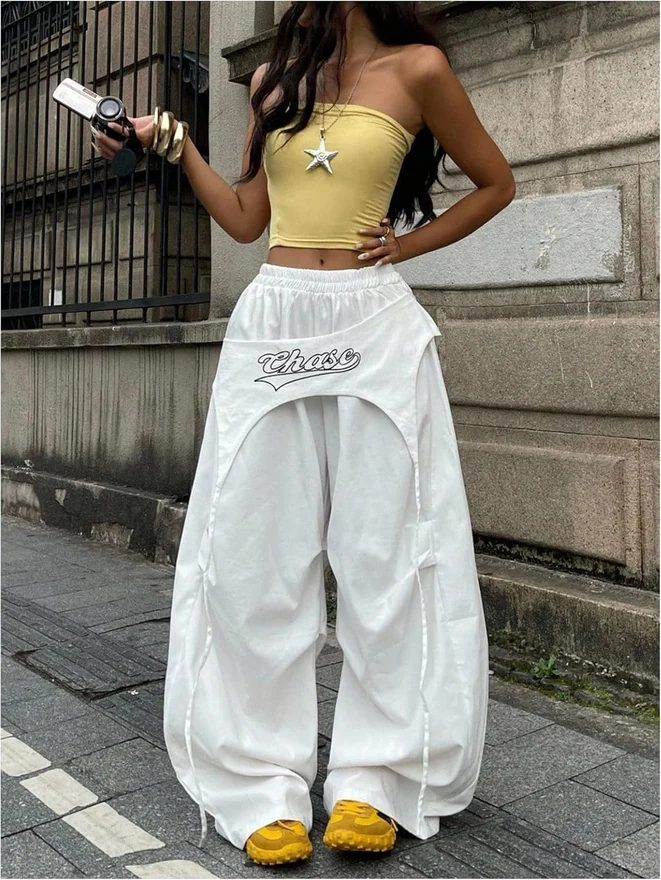 Y2k Barrel Pants Layered Baggy Streetwear Parachute Pants by OYOANGLE, photograph 2 of 2