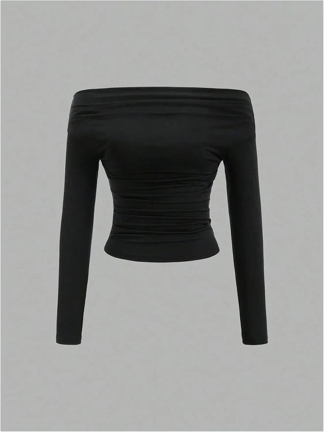 3 Pack Long Sleeve Off The Shoulder Tops Ruched Slim Fitted by OYOANGLE, photograph 3 of 4