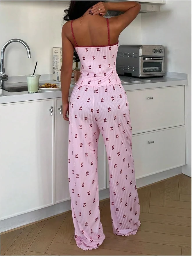 Pajamas For Women Set 2 Piece Cute Pjs Cherry Sleepwear Lounge by OYOANGLE, photograph 2 of 3