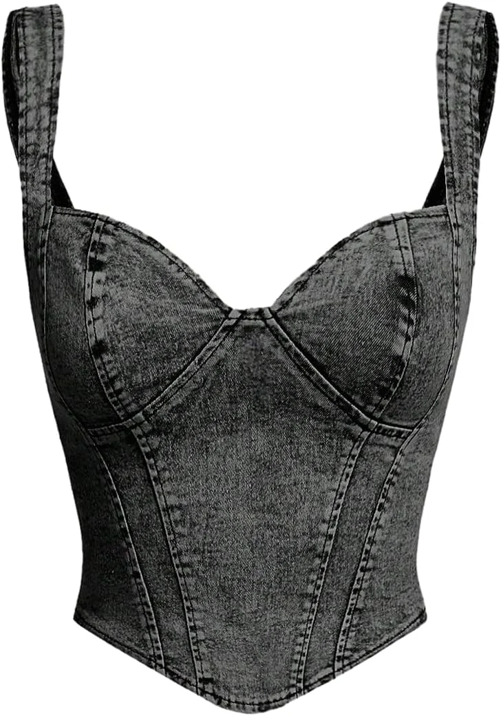 Denim Tank Top Vest Jean Corset Bustier Western Tops by OYOANGLE, photograph 1 of 4