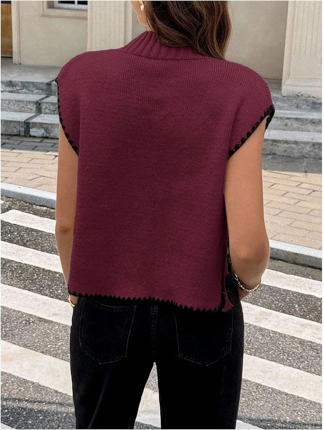 Bow Short Sleeve Sweater Side Tie Knit Pullover Top by OYOANGLE, photograph 3 of 4