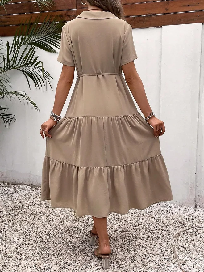 Maternity Button Belted Dress Khaki by OYOANGLE, photograph 2 of 3
