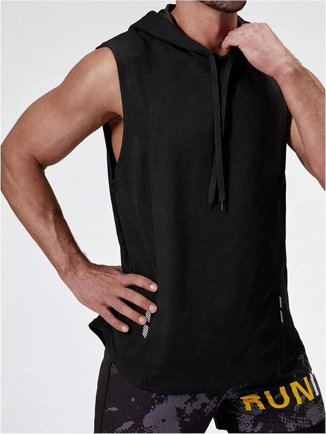 Workout Hooded Tank Top Drawstring Sleeveless Gym Workout by OYOANGLE, photograph 4 of 4