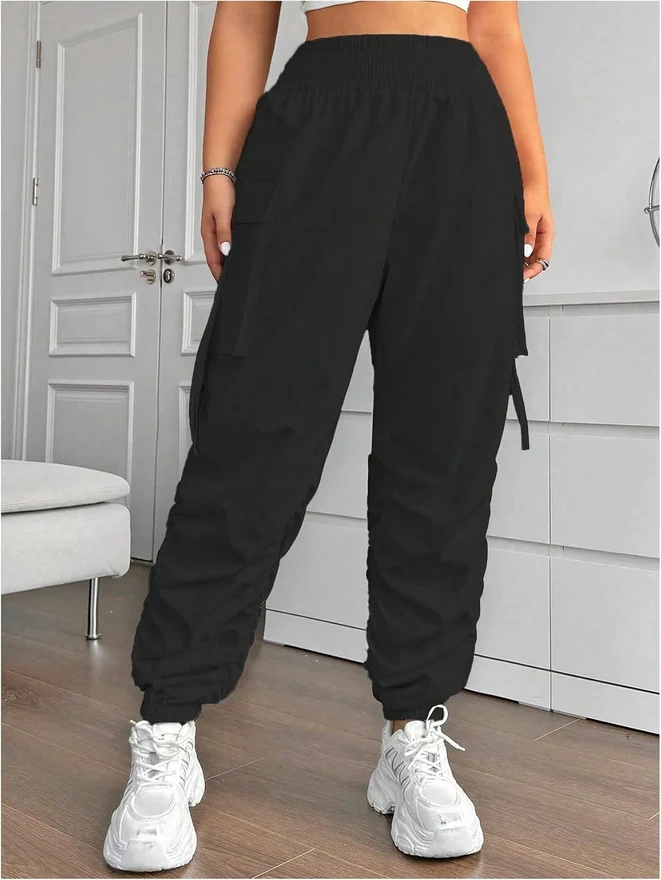 Plus Size Cargo Pants Elastic High Waisted Ruched Parachute by OYOANGLE, photograph 2 of 3