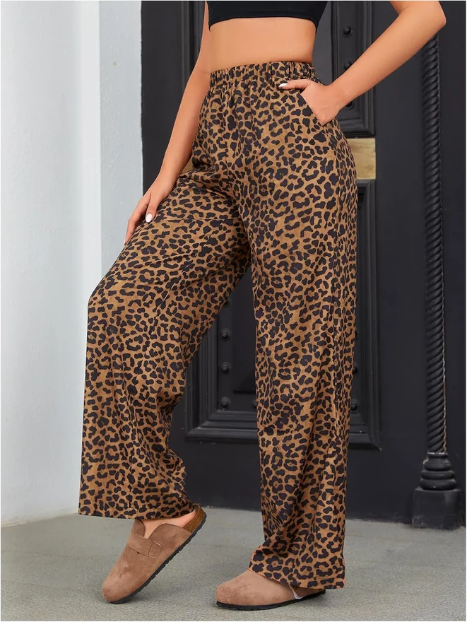 Leopard Print Elastic High Waist Long Pants by OYOANGLE, photograph 2 of 3