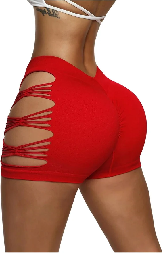 Workout Shorts Cut Out High Waisted Athletic Gym Yoga Booty by OYOANGLE