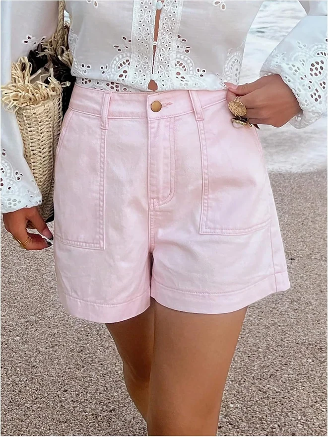 High Waisted Baggy Denim Shorts Y2k Wide Leg Jorts by OYOANGLE, photograph 2 of 4