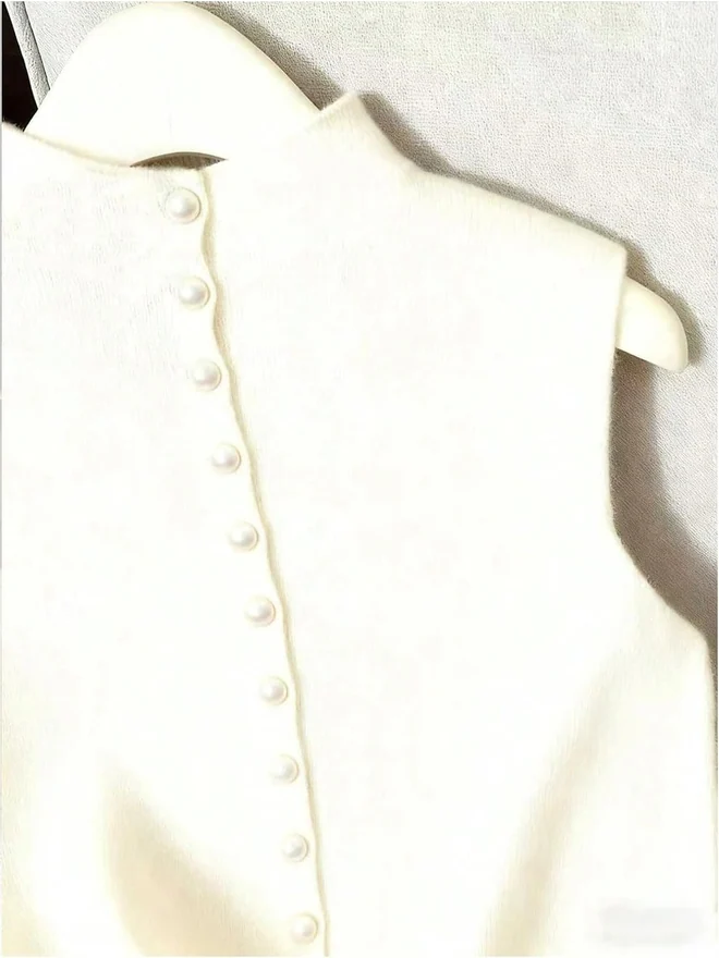 Button Up Sweater Vest Mock Neck Sleeveless Dressy Knit Top by OYOANGLE, photograph 4 of 4