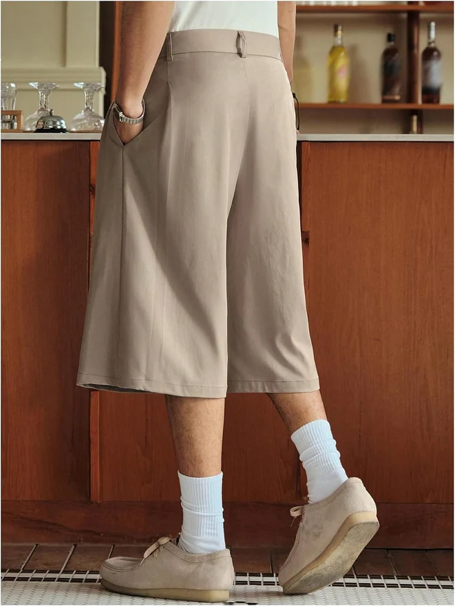 Pleat Front Baggy Shorts Zipper Fly Wide Leg Dress Shorts with by OYOANGLE, photograph 2 of 3
