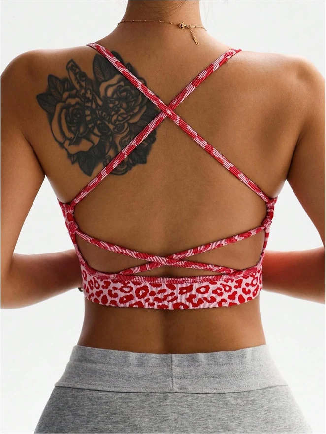 Cheetah Print Sports Bra Criss Cross Bras Strappy Sports by OYOANGLE, photograph 4 of 4