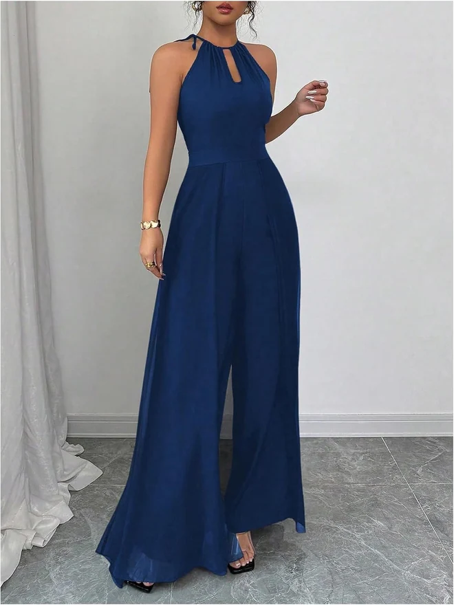 Wide Leg Halter Jumpsuit by OYOANGLE