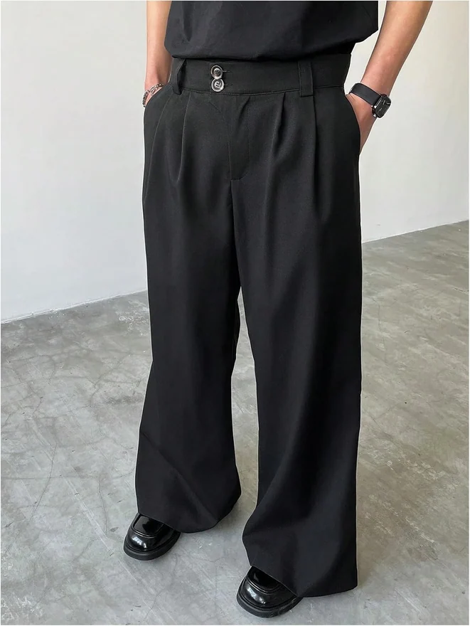 Wide Leg Suit Pants Pleated Business Casual Baggy Dress Trousers by OYOANGLE, photograph 3 of 3