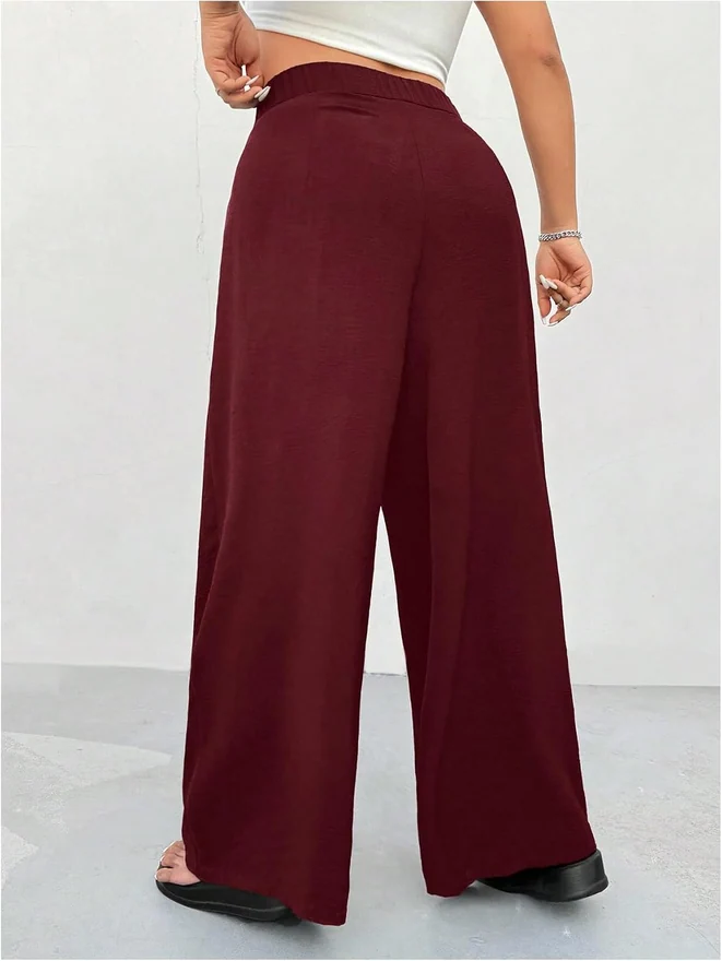 Plus Size High Waisted Wide Leg Work Dressy Pants Burgundy by OYOANGLE, photograph 2 of 3