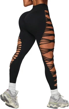 Y2k Ripped High Waist Seamless Leggings Black in Black