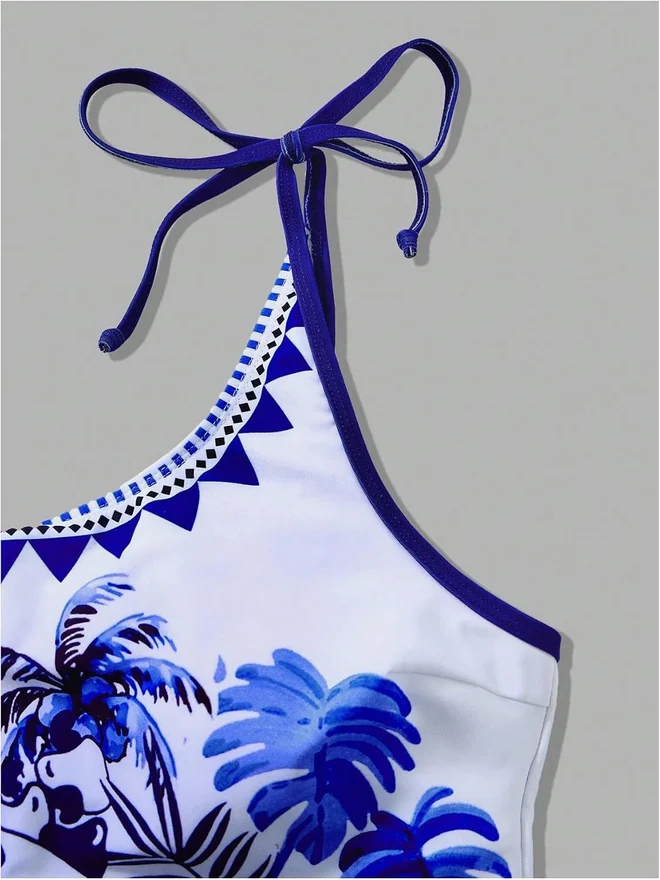 Graphic One Shoulder One Piece Swimsuit with Cover Up by OYOANGLE, photograph 2 of 4