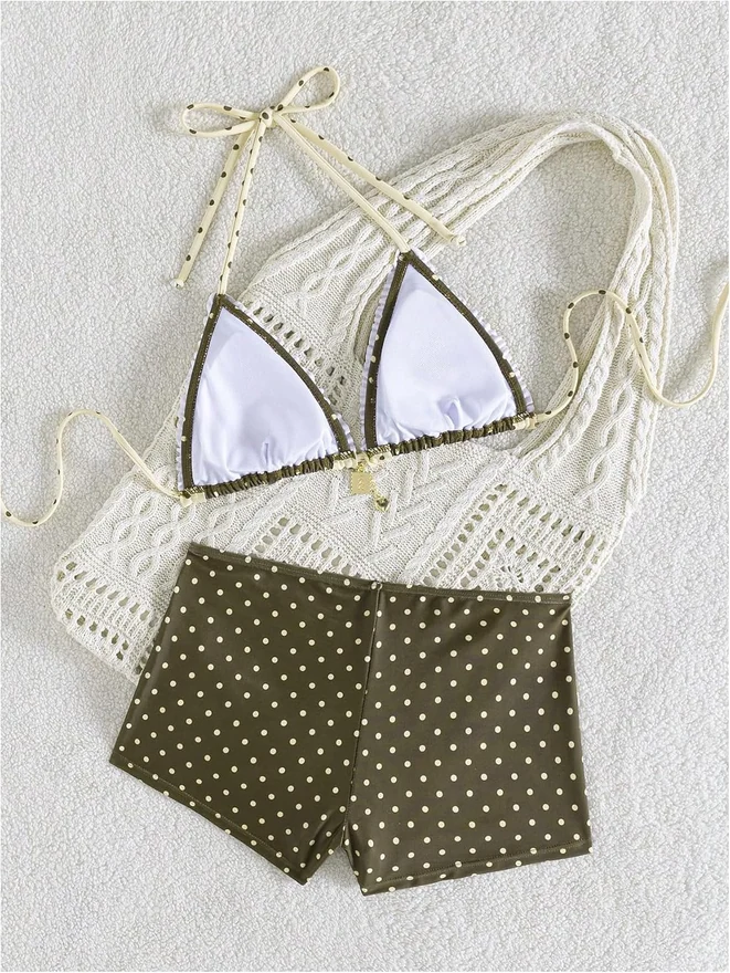 2 Piece Polka Dots Bikini Set Halter Triangle Swimsuits by OYOANGLE, photograph 3 of 4