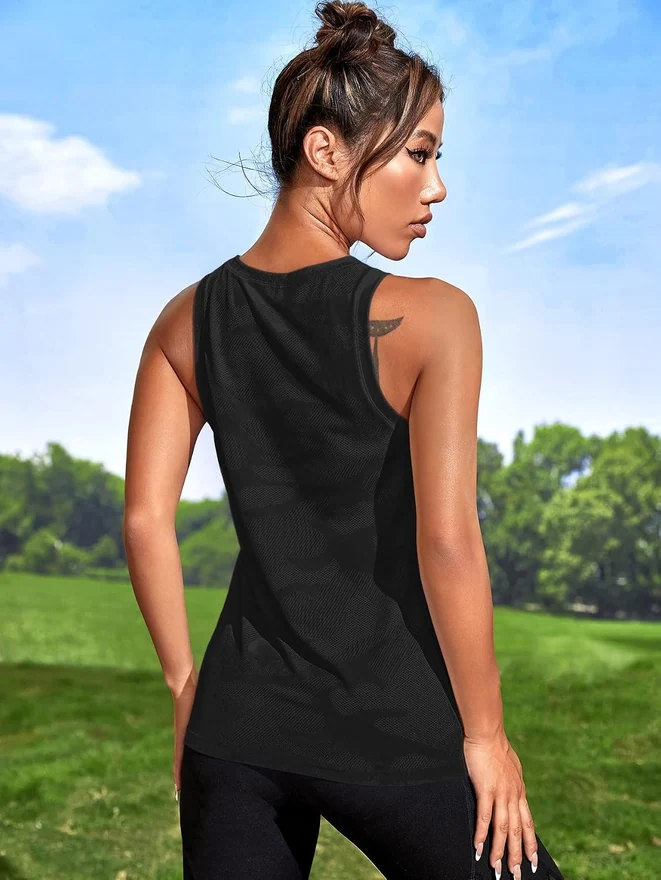 Camo Print Sleeveless Workout Running Tank Tops Yoga Shirt by OYOANGLE, photograph 2 of 4