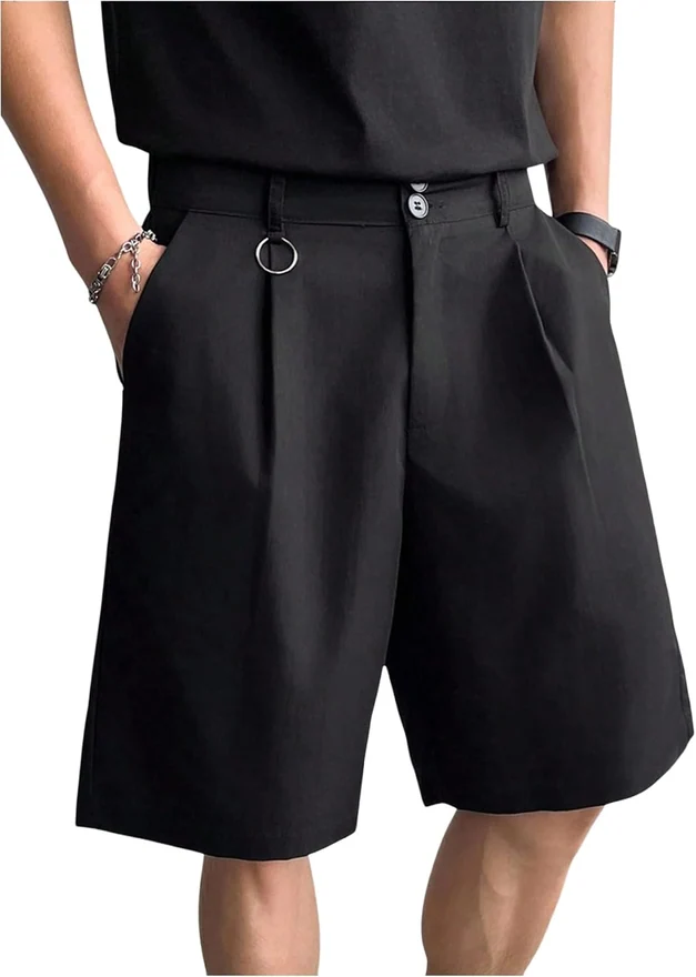 Classic Pleat Front Golf Shorts Zipper Fly Casual Shorts by OYOANGLE