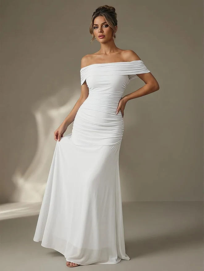 Off The Shoulder Maxi Dress Wedding Guest Dresses White by OYOANGLE, photograph 2 of 3