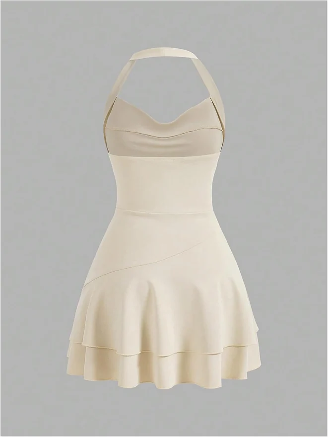 Summer Cute Dress Sleeveless Halter Ruffle Short Dress by OYOANGLE, photograph 2 of 3