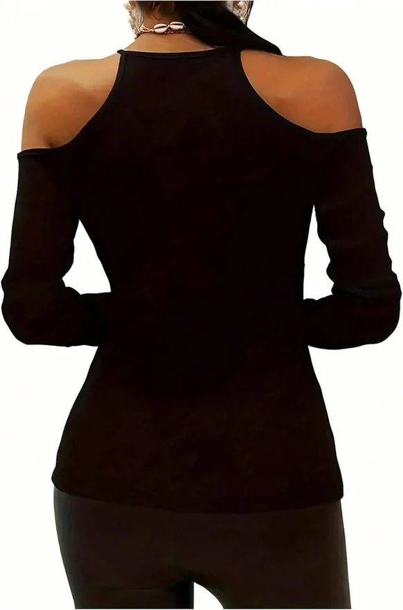 Cold Shoulder Tops Sexy Long Sleeve Slim Fit Fall T Shirt by OYOANGLE, photograph 2 of 3