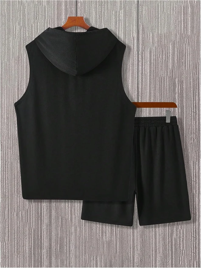 Sleeveless Workout Hoodie and Shorts Set 2 Piece Outfits by OYOANGLE, photograph 2 of 3