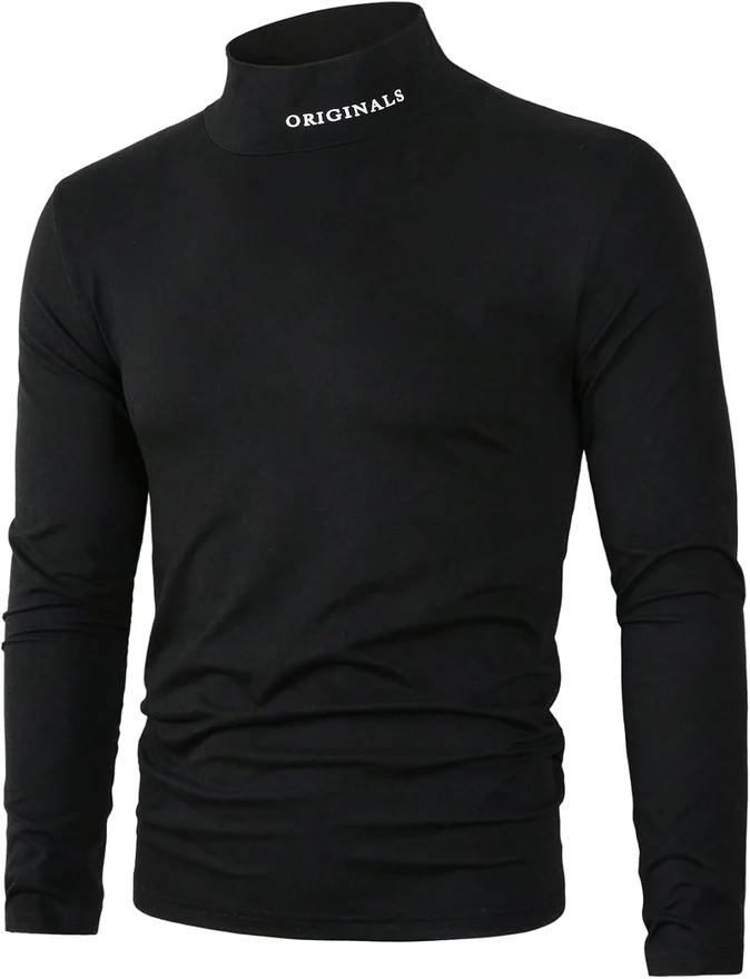 Turtleneck Long Sleeve Shirts Lightweight Slim Fit Pullover Tee by OYOANGLE