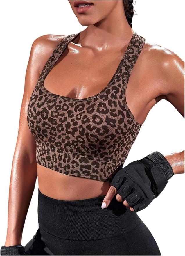 Cheetah Sports Bra for Women Leopard Print Athletic Gym Tops by OYOANGLE