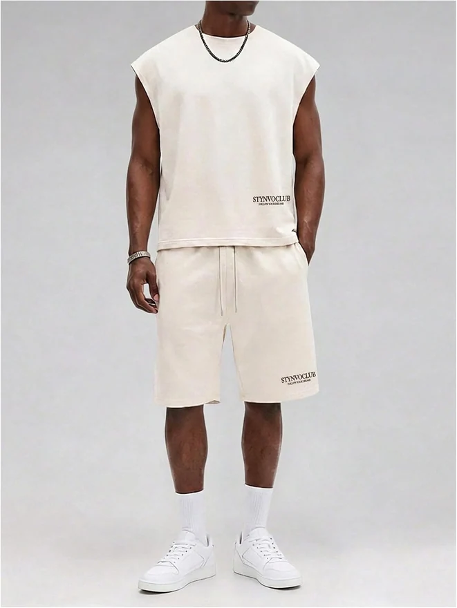 2 Piece Tracksuits Letter Print Muscle Tee and Shorts Sets by OYOANGLE, photograph 2 of 3
