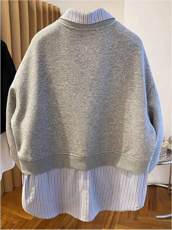 Striped Sweatshirt Oversized Ruched Casual Pullover Tops by OYOANGLE, photograph 2 of 4