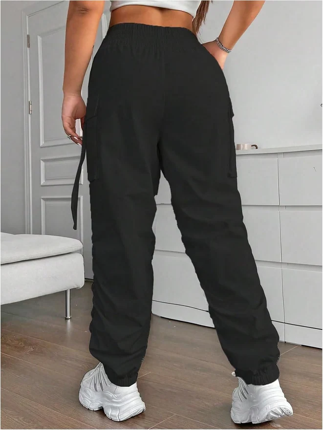 Plus Size Cargo Pants Elastic High Waisted Ruched Parachute by OYOANGLE