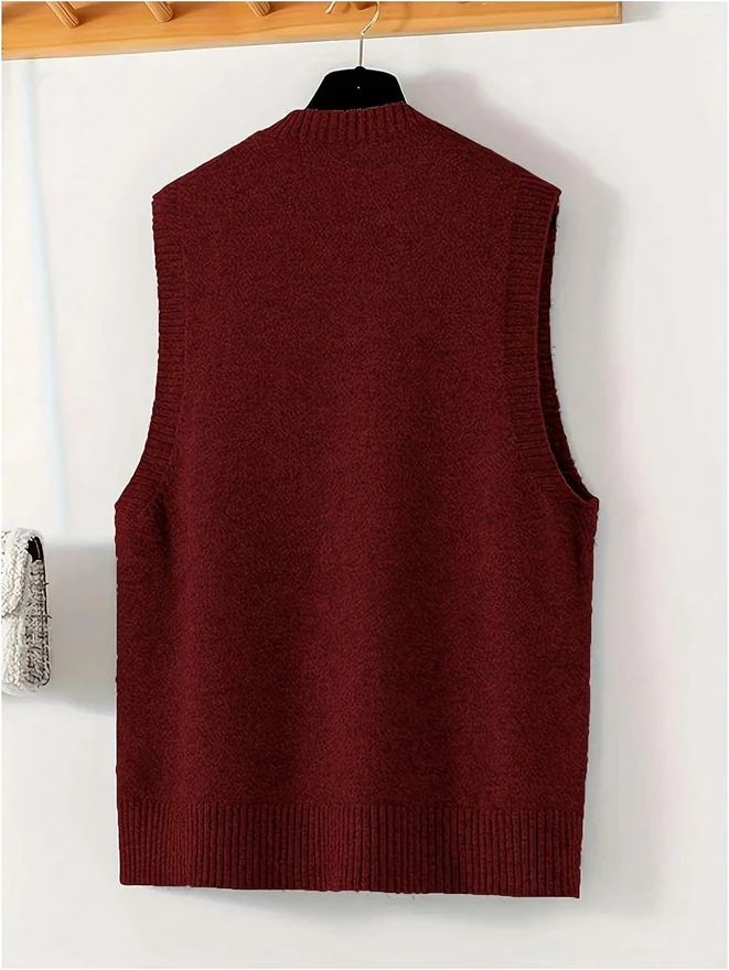 Split Hem Crew Neck Basic Sweater Vest Sleeveless Pullover by OYOANGLE