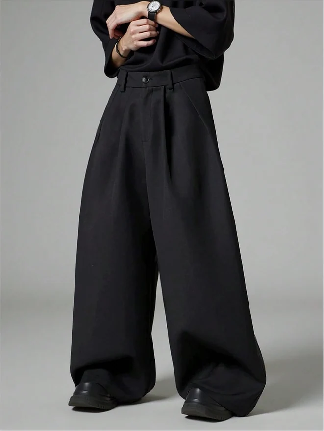 Baggy Wide Leg Pants Zipper Fly Pleated Work Casual Long by OYOANGLE, photograph 2 of 3