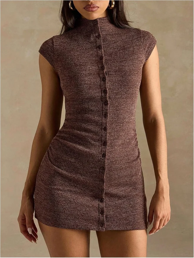 Y2k Knit Mini Sweater Dress Ruched Bodycon Cocktail Party by OYOANGLE