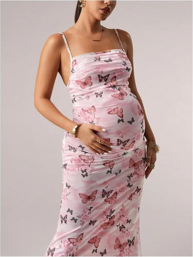 Maternity Dress Butterfly Bodycon Baby Shower Dress by OYOANGLE, photograph 3 of 3