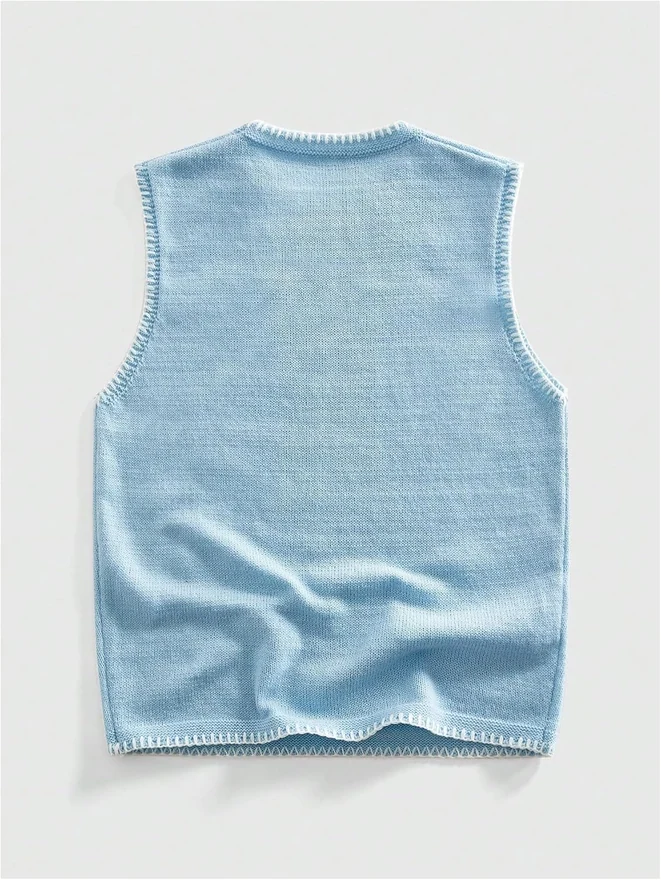 Graphic Embroidered Sweater Vest Crew Neck Sleeveless Sweaters by OYOANGLE, photograph 2 of 4