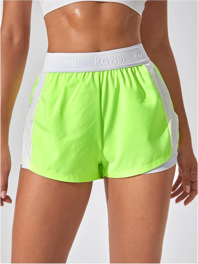 2 in 1 Running Shorts High Waisted Workout Athletic Shorts Neon by OYOANGLE, photograph 3 of 4