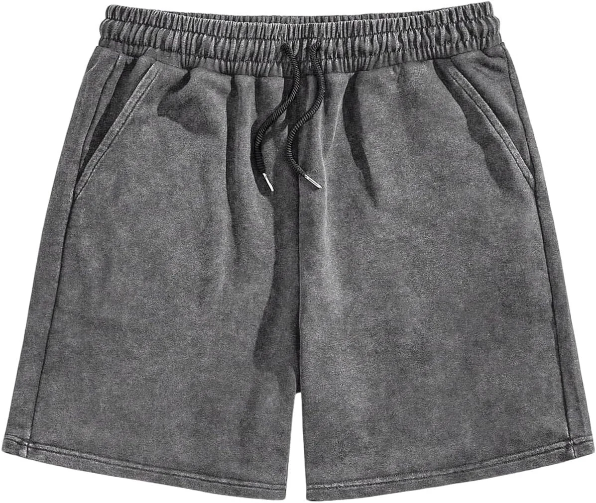 Vintage Washed Drawstring Elastic Waist Shorts Light Grey by OYOANGLE, photograph 1 of 4