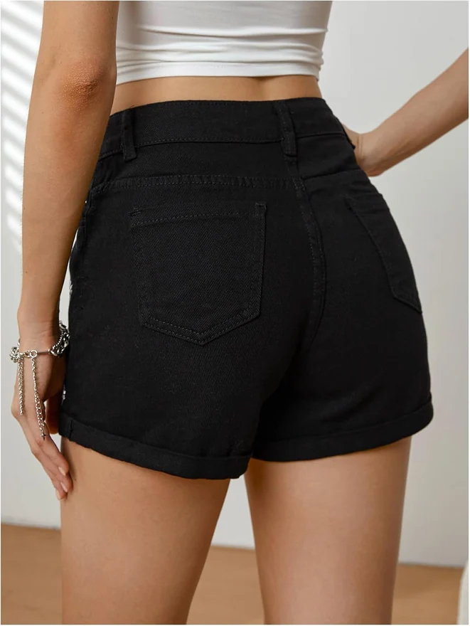 Floral Denim Shorts Wide Leg Embroidered Jean Shorts by OYOANGLE, photograph 2 of 4