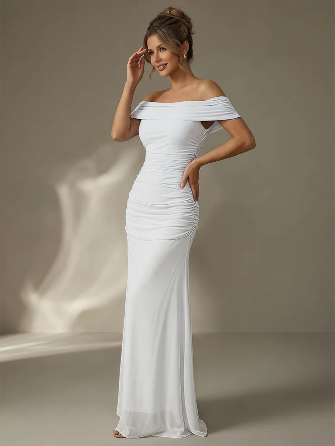 Off The Shoulder Maxi Dress Wedding Guest Dresses White by OYOANGLE, photograph 3 of 3
